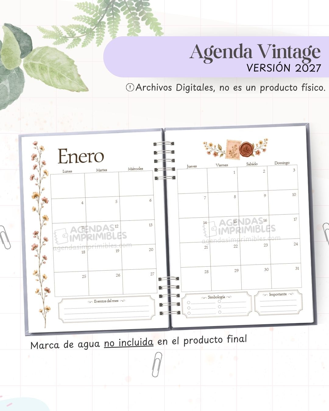 Agenda Vintage 2027 - Archivo Imprimible - imagen 5