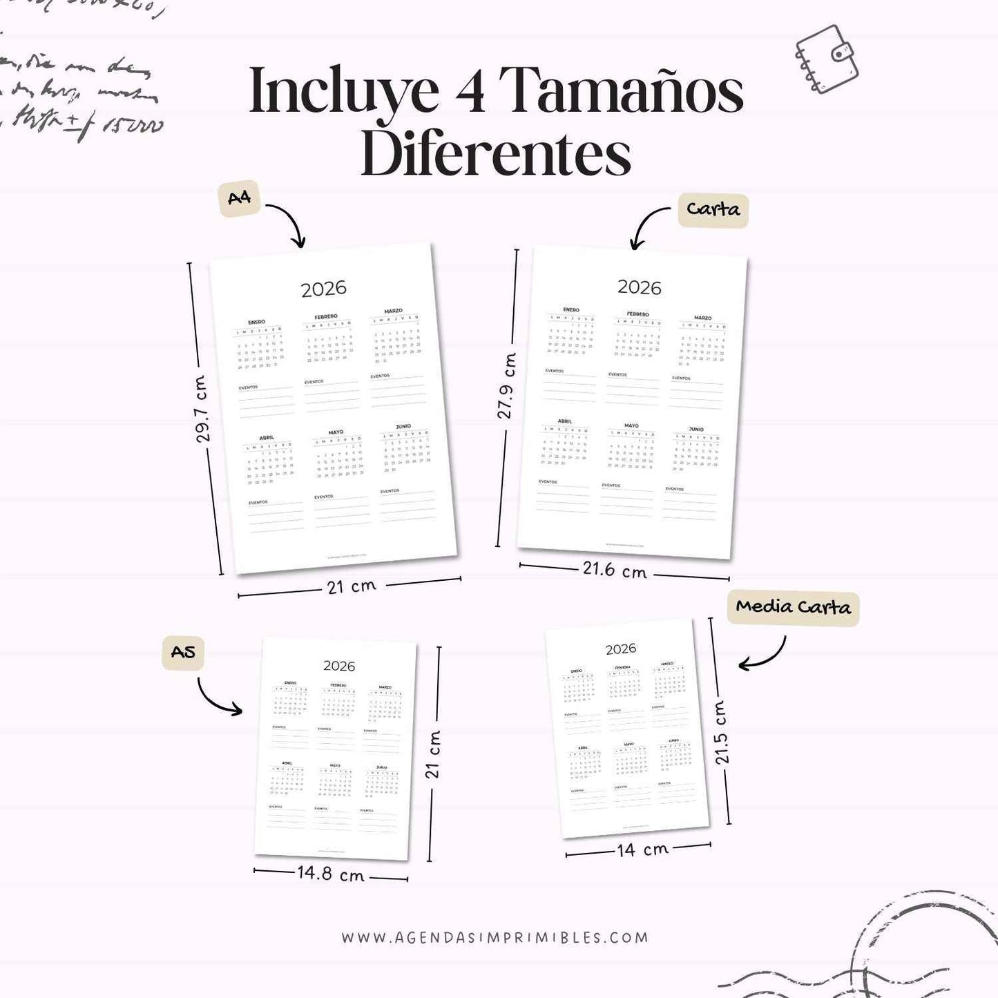 Calendario 2026 Anual Doble con Notas