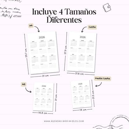 Calendario 2026 Anual Doble con Notas