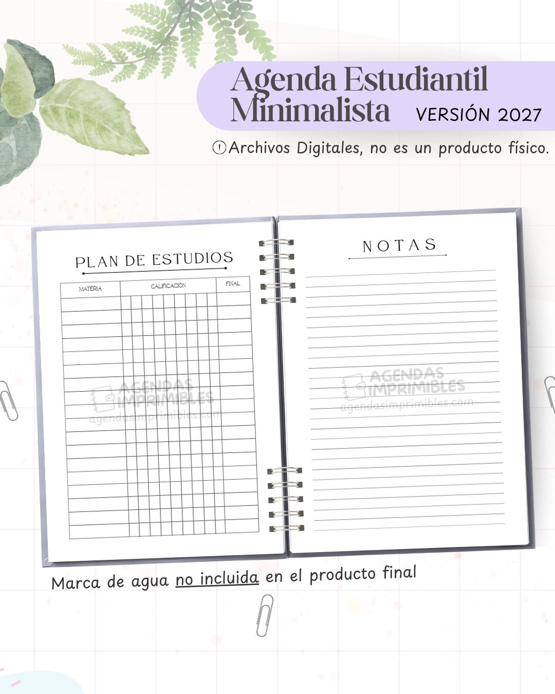 Agenda Estudiantil Minimalista 2027 - Archivo Imprimible - imagen 6