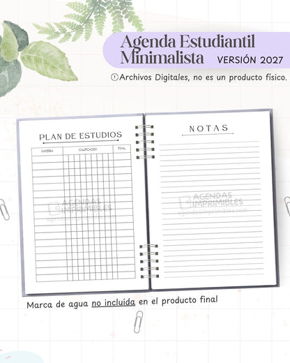 Agenda Estudiantil Minimalista 2027 - Archivo Imprimible - imagen 6