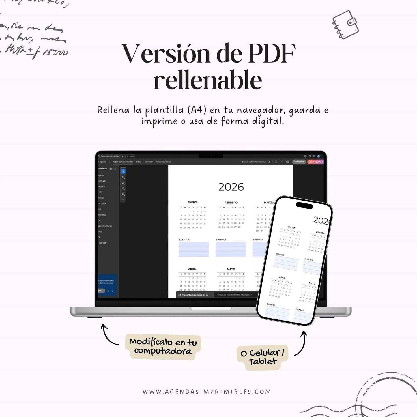 Calendario 2026 Anual Doble con Notas