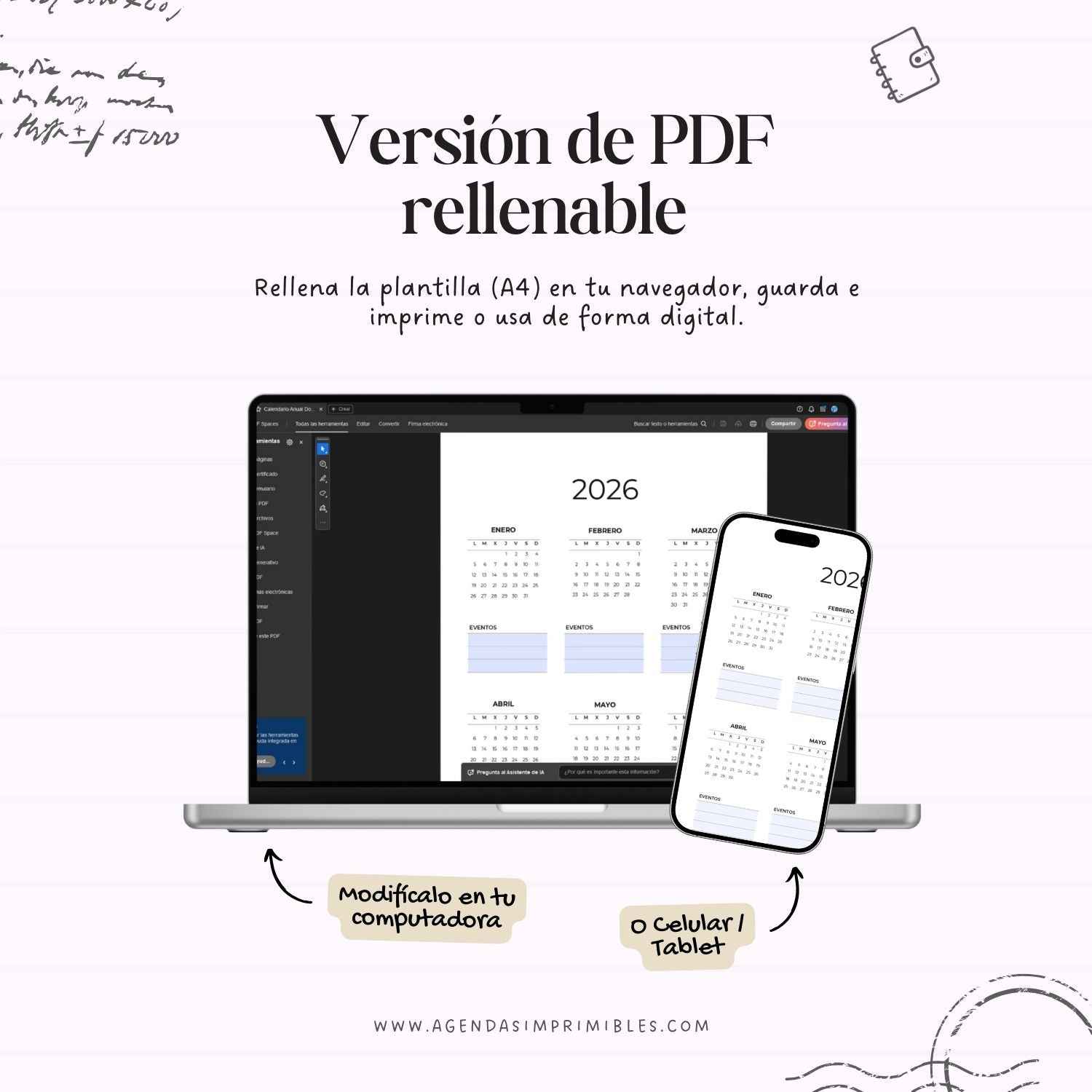 Calendario 2026 Anual Doble con Notas
