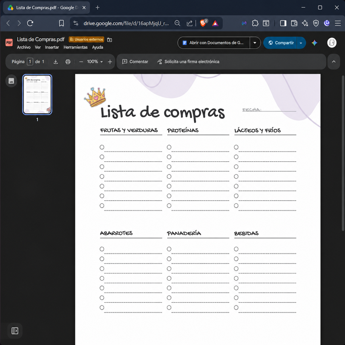 El archivo PDF abierto en pantalla